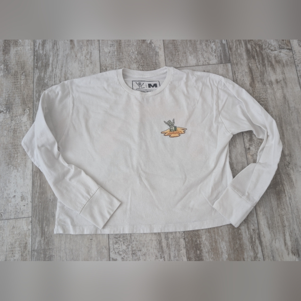 White Long Sleeve Tee with Palm Graphic - M